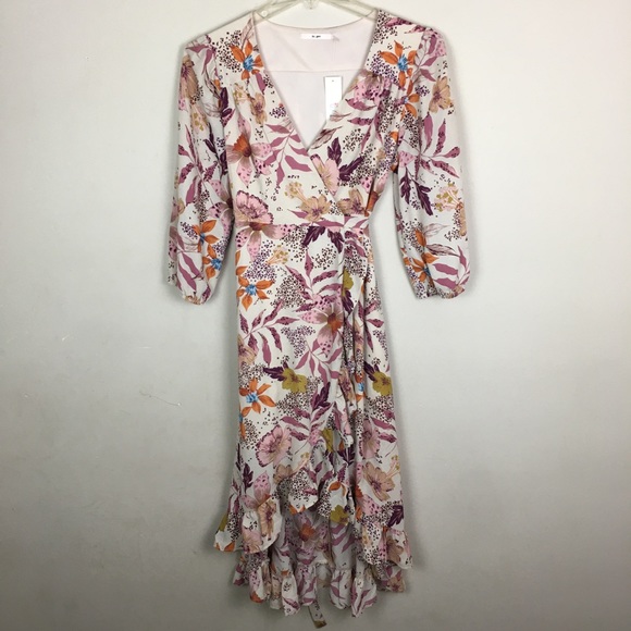 Francesca's floral hi low wrap midi dress with  ruffle hem - Picture 2 of 11